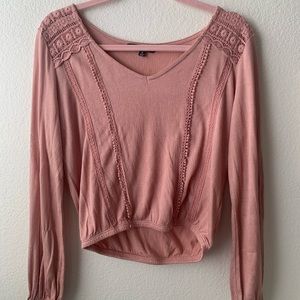 Pink Long-Sleeve Embroidered V-neck SZ S